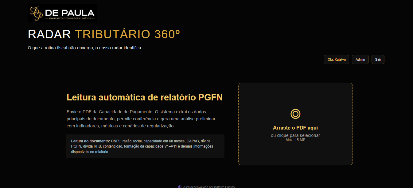 Interface do sistema Radar Tributário 360